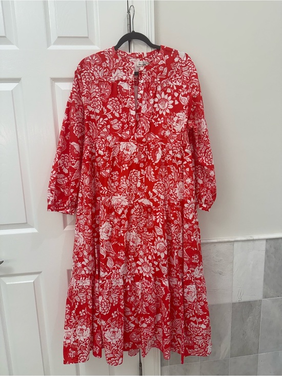 Hyacinth House Dresses & Skirts - Red Floral Maxi Dress with White Floral Pattern — Women's Tiered Maxi